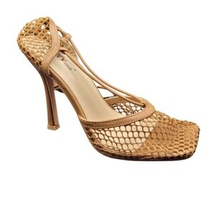 Mixx Shuz Tan/Brown Leg Wrap Mesh Heels Size 8.5